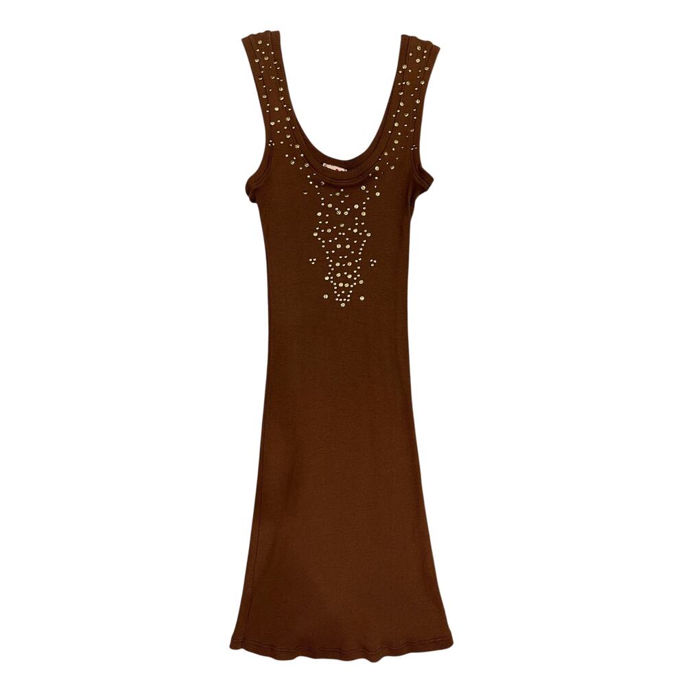 Ya-Ya Love Brown Studded Ribbed Mini Dress Size M 2000s Made USA